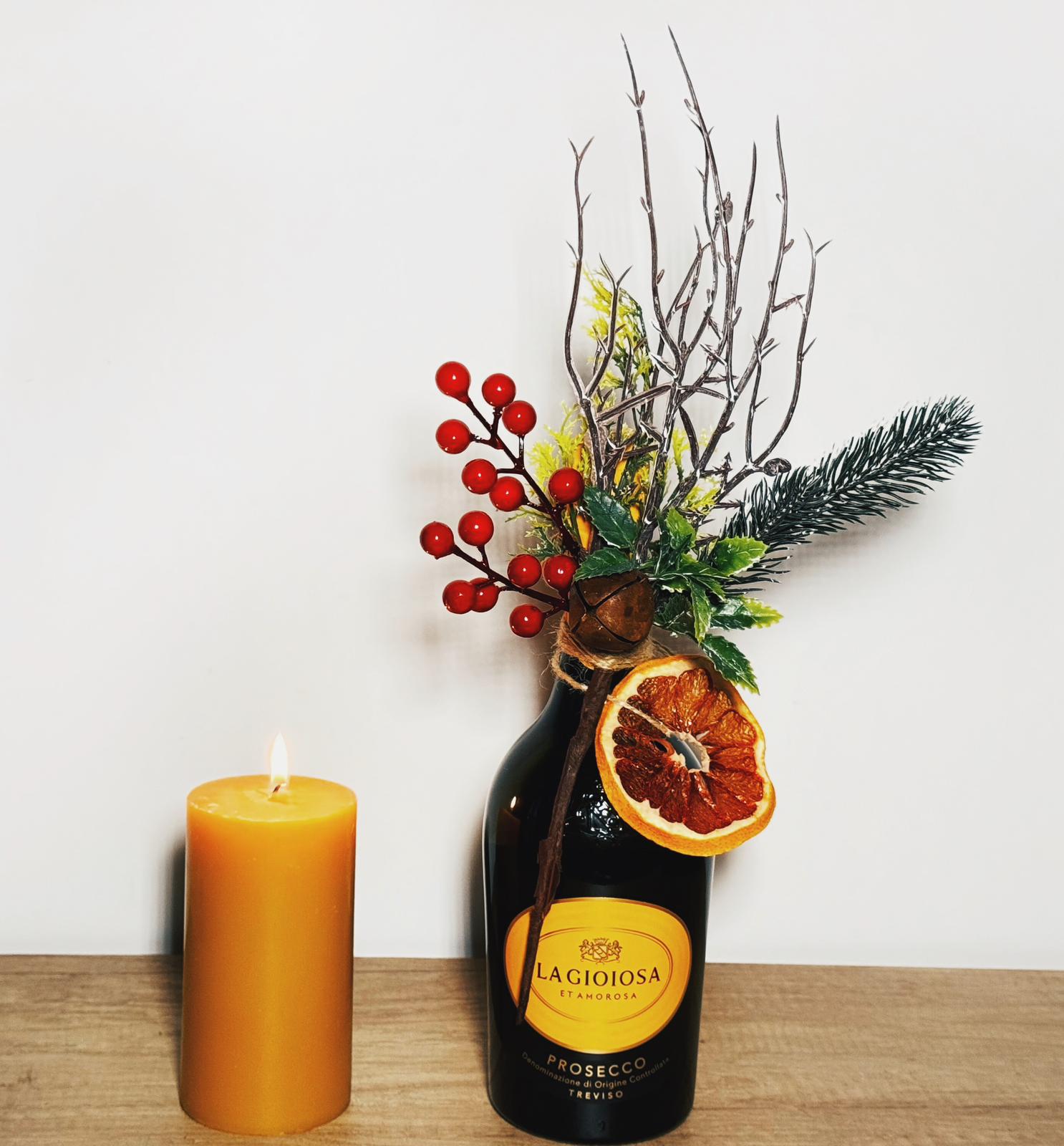 Basic decorated wine bottle with flowers