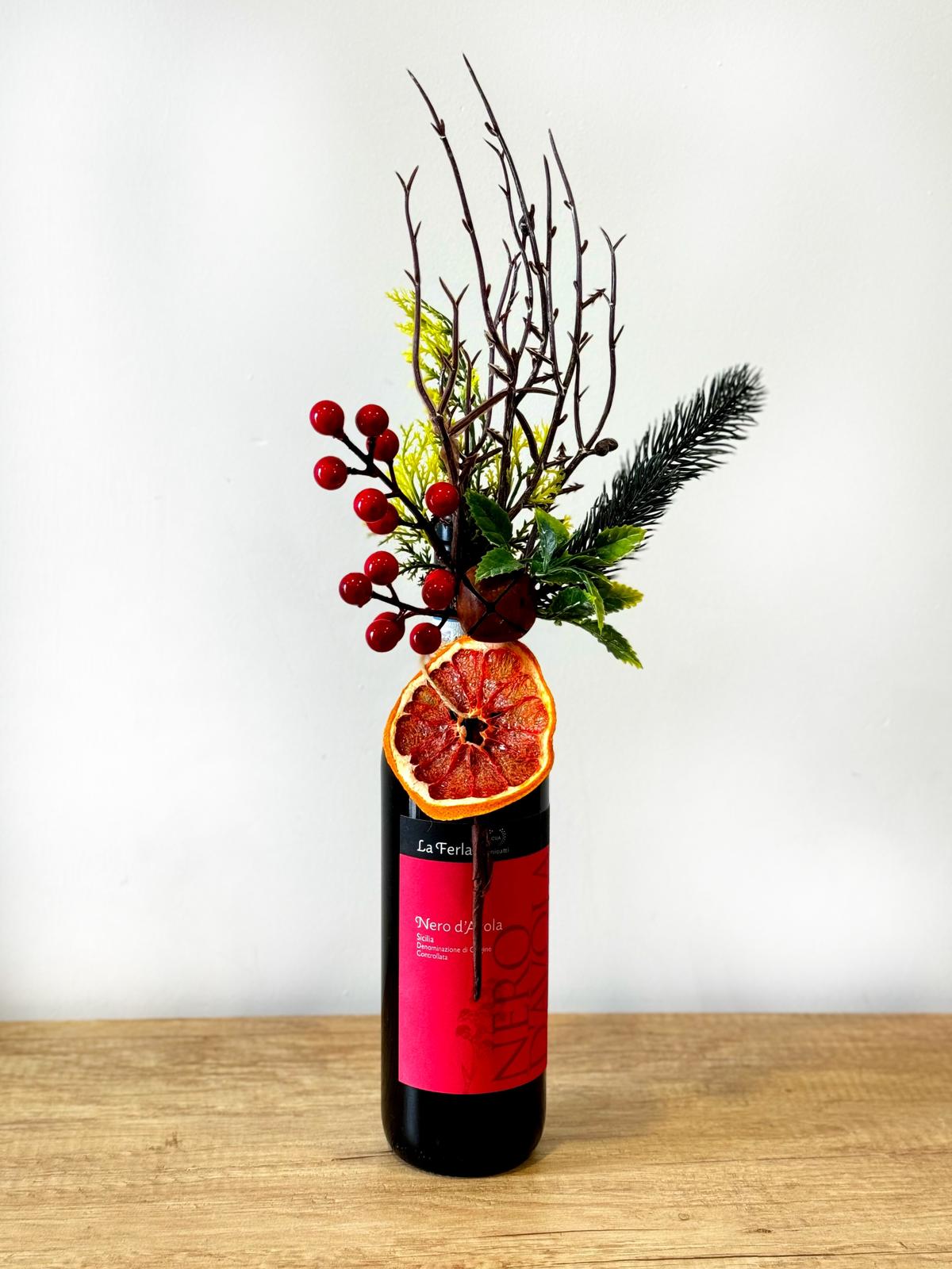 Luxury decorated wine bottle with flowers
