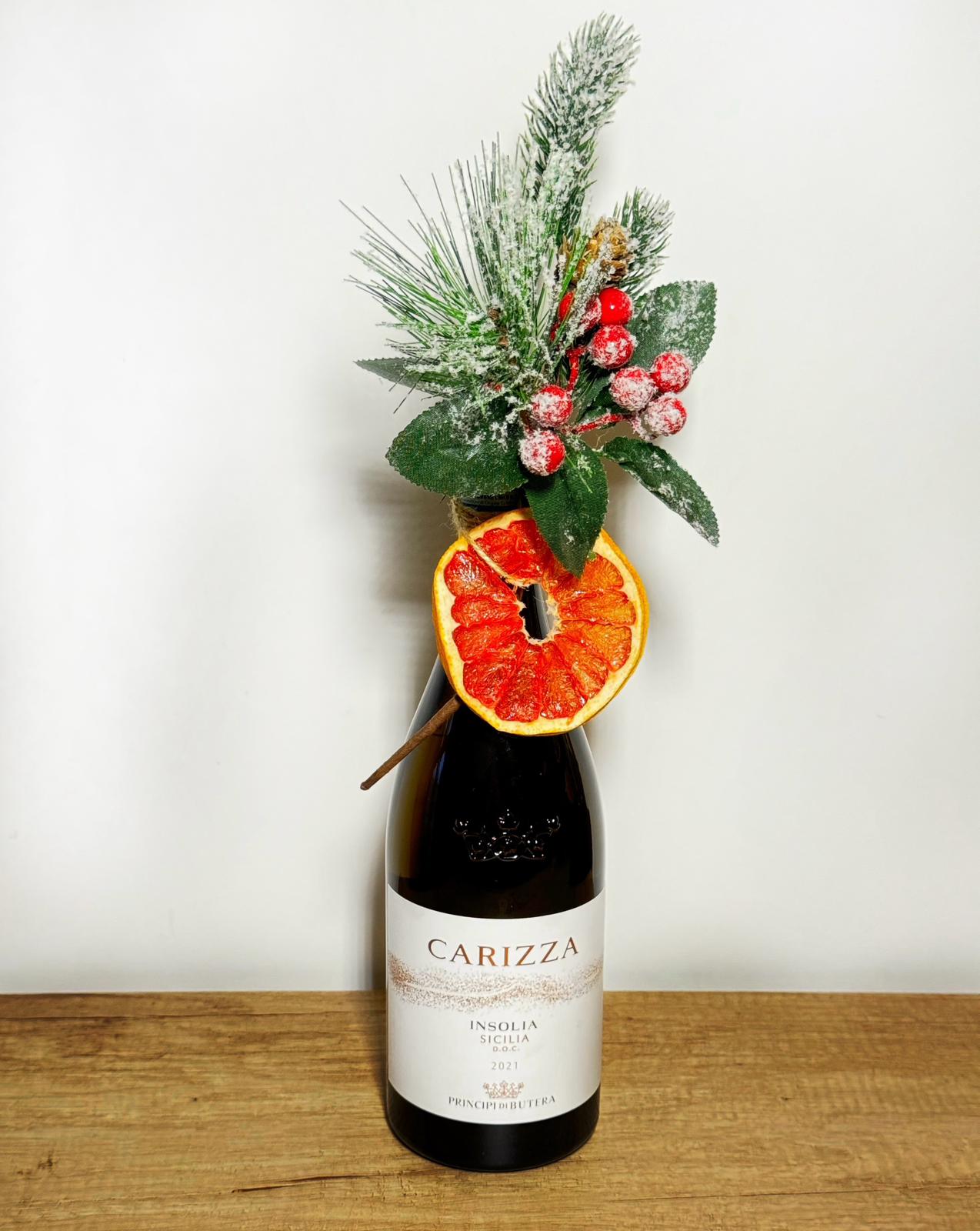 Signature decorated wine bottle with flowers